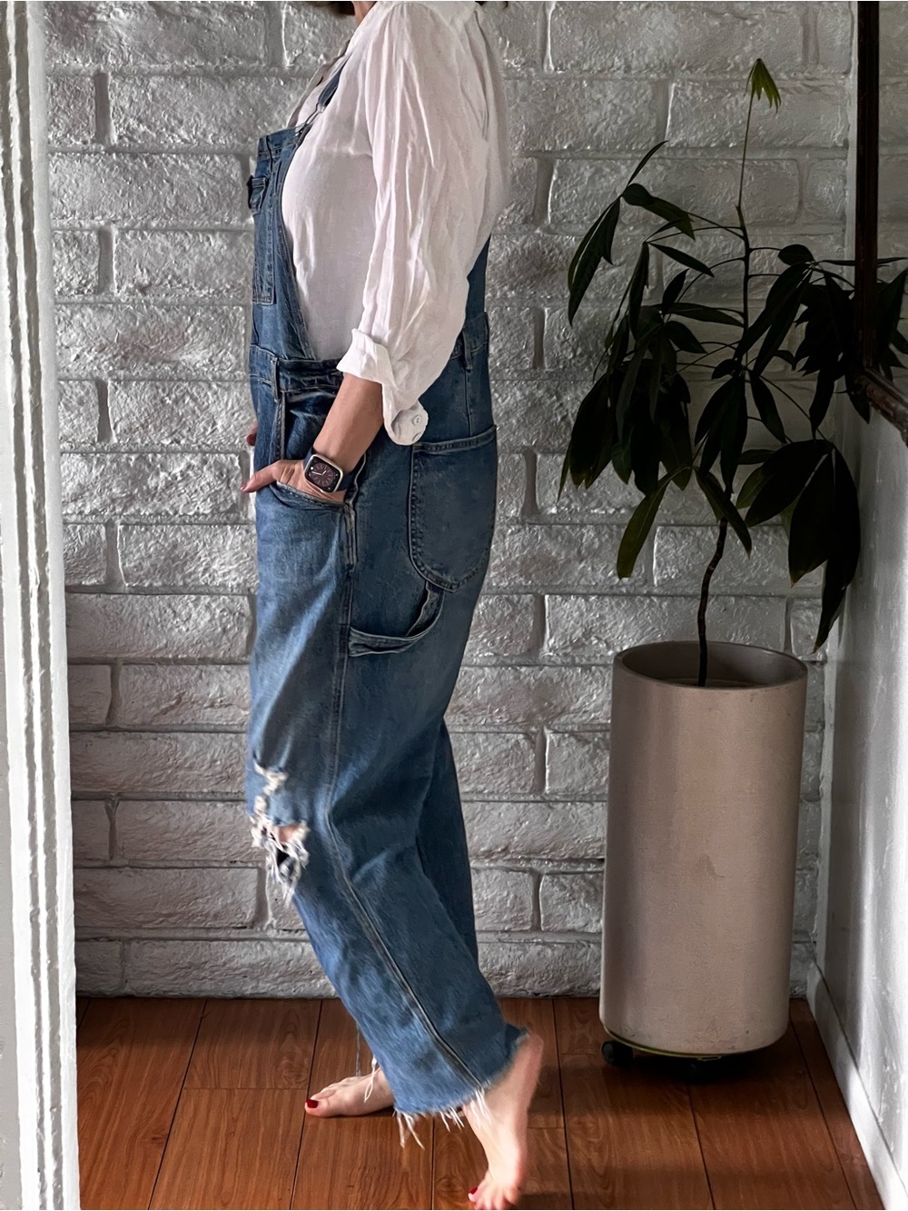 Pilcro Distressed Blue Denim Overalls Sz 32  E1 - Picture 3 of 10